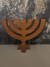 Vintage Jewish Wood Candle Holder Menorah Hannuka Hand Carved