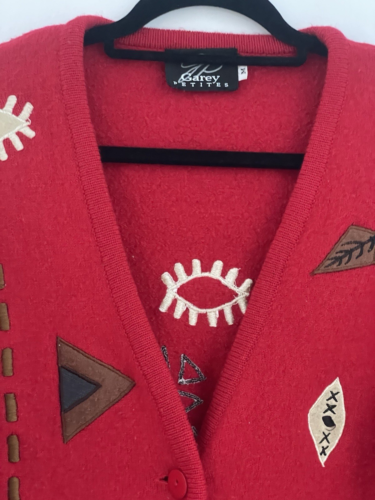 Native Geometric Pattern Red 100% Wool Cardigan M… - image 6