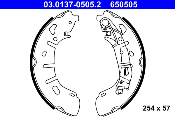 Jeu de mâchoires de frein ATE 03.0137-0505.2 pour freins à tambour arrière de diamètre 200mm