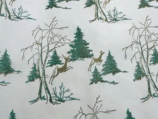 VTG CHRISTMAS WRAPPING PAPER GIFT WRAP 1950 REINDEER TREES NOS NO CREASES