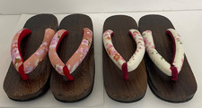 2 pairs Women Geta Sandals Kiri Wood Flower Strap Japan Free Size