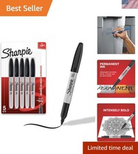5-Count Black Permanent Markers - Quick-Drying, Fade  Water Resistant Fine Tip