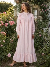 Vtg 70s Lanz of Salzburg Pink Gingham Flannel Long Sleeve Nightgown deadstock