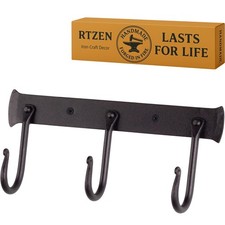 RTZEN Wall Mount Hook Set - Wrought Iron Decorative Rustic Metal Coat Hooks for