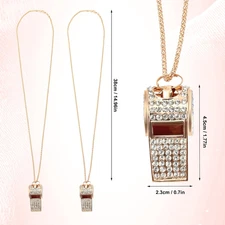 2pcs Bling Whistle Crystal Rhinestone Necklace, Metal Golden Bling Loud Crisp...