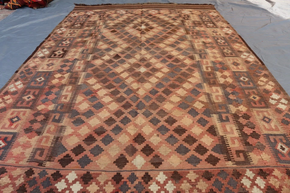 6x8 Afghan Kilim Area – Subtle Tribal Diamond Motifs in Terracotta, Brown & Rust - Image 3 of 4