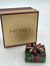 MONET Trinket Box CHRISTMAS PRESENT GIFT Collectible Enamel Keepsake 1.5”