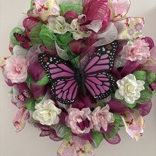 Pink Butterfly Door Wreath New Handmade 20 