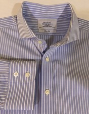 Charles Tyrwhitt Mens Slim Fit Button Down Dress Shirt Long Sleeve Size 18 / 37