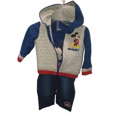 Disney 3 Piece Boys Mickey Hoodie Shirt Pants Set - Size 12M Blue Red