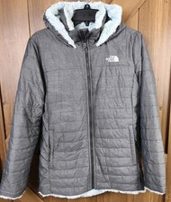 The North Face Mossbud Swirl Reversible Hooded Jacket Girls XL 18 Gray Blue