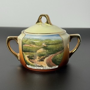 Antique Deerfield Valley Mohawk Trail MA Souvenir Sugar Lid Painted Germany