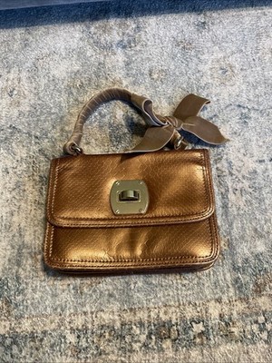 Talbots Copper Snakeskin Purse With Velvet Handle And Bow EUC