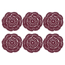 6Pcs Crochet Handmade Doilies 4" Placemats Lace Coasters Burgundy