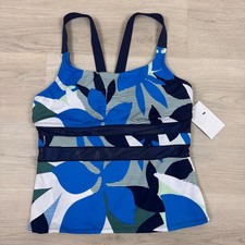 Nike Swim Tankini Square Neck Womens XL Floral Blue Mesh NEW