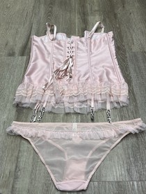Ann Summers Pink Animal Print Boned Corset & Brief Size 16 - Retro Vintage