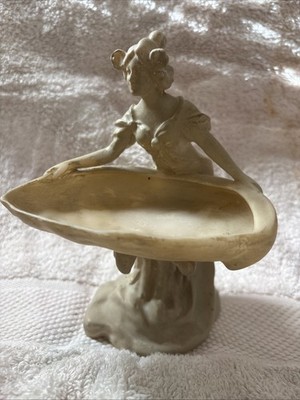 Royal Dux Bohemia Porcelain Figurine-Maiden Holding Shell Basin