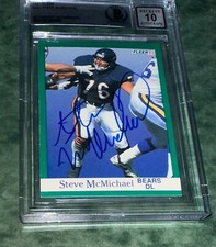 STEVE MCMICHAEL SIGNED CARD 1991 FLEER  BECKETT AUTHENTIC BAS 10 AUTO GRADE HOF