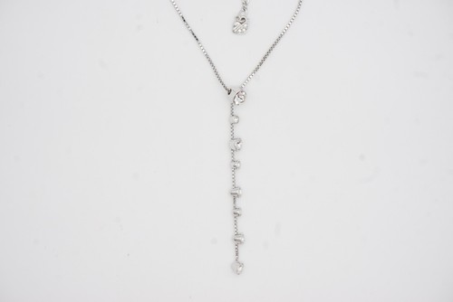 Swarovski Clear Round Crystals Dangle Floating Y Chain Long Necklace Silver - Picture 8 of 13
