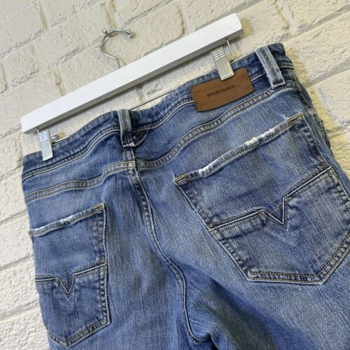 Diesel Jeans Mens 34x32 Blue Larkee Straight Leg Button Fly Dark Wash Low Rise