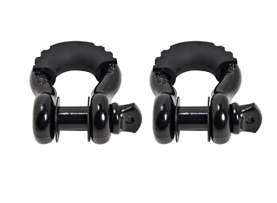 Pair of 3/4'' BLACK Bow Shackle 10500lbs BLACK Pin & no noise vibration Reducer