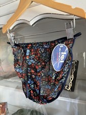 Vintage NWT 90s lei Blue Floral Mesh Hi-Cut String Bikini PANTY SIZE M