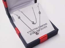 1/10 CT. T.W. Genuine White Diamond Sterling Silver Strand Station 18" Necklace