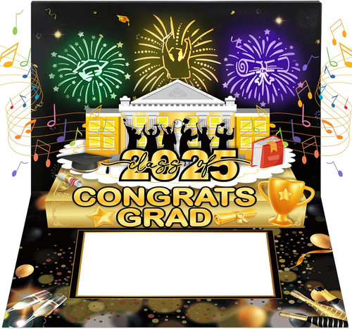 3D Pop-Up 2025 Graduation Cards with Envelope, Graduation Greeting Card with Lig