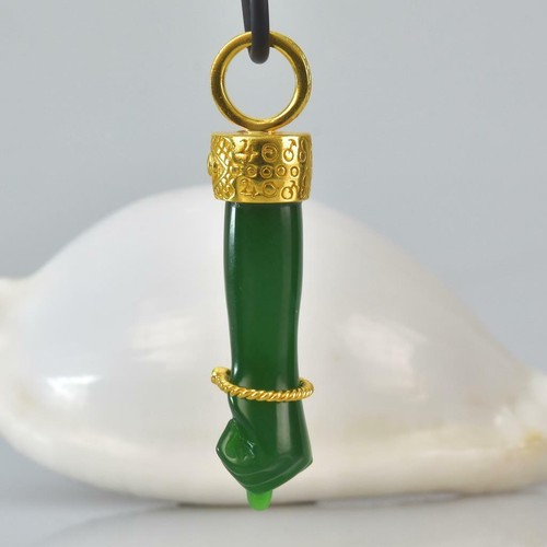 Gold Vermeil Sterling Mano Fico Figa Anhänger Chalzedon Smaragd Diamant 11.70 G - Bild 11 von 11