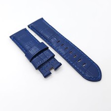 24mm Dark Blue Calf Leather Folding Clasp Strap For PAM RADIOMIR LUMINOR Watch