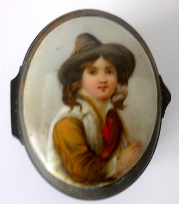 Georgian Enamel Patch Pot Lovely Hand Painted Lidded Top Of A Young Boy
