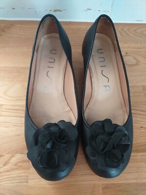 Unisa Comfy Black Leather Wedge heel Shoes Size UK EU 37