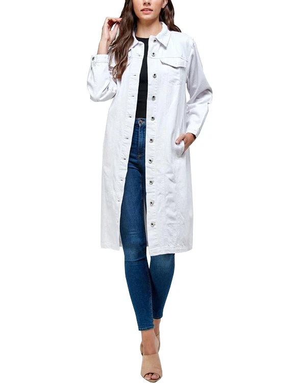 Abrigo largo informal maxi largo de algodón de mezclilla de gran tamaño con botones chaqueta de jean para mujer