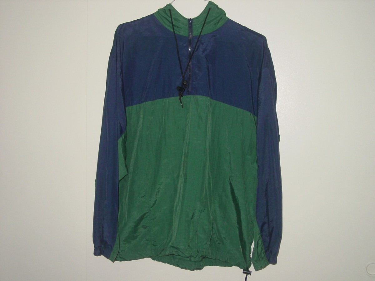 VINTAGE Augusta Sportswear Nylon Windbreaker Hoodie Navy Green Jacket Men  Large