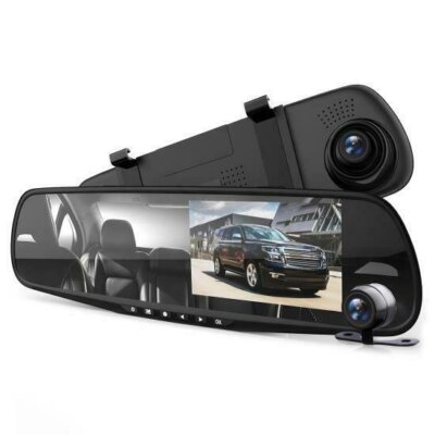DVR Rearview Mirror Dash Cam Kit - Vehicle Dual Camera Video Recording System