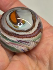 One LARGE Signed Jim Davis Handmade Fancy Swirl Glass MARBLE