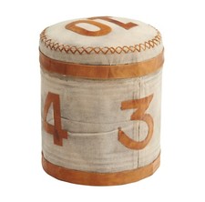 Retro Cotton Canvas Fabric and Leather Ottoman Stool for Bedroom & Living Room