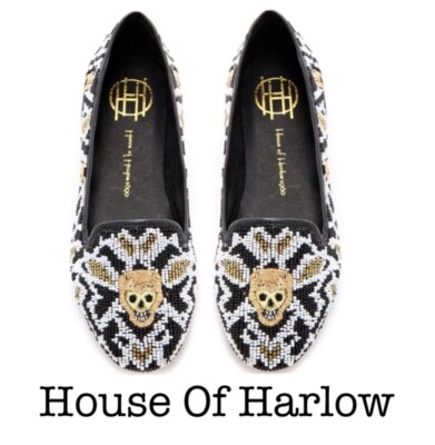 House Of Harlow 1960 Zenith Beaded Skull Flats Size 7