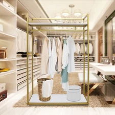 Freestanding Metal Clothes Rack Garment Rack Clothing Display Store 180cm Gold