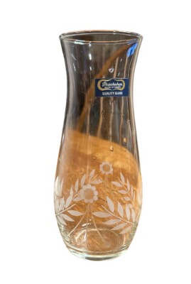 Pasabahce Turkish Clear Glass Etched 6 1/2  Vase