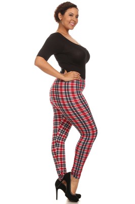 Womens Plus 1X/2X,3X/4X Red Multi Color Plaid Print Elastic Waist Leggings!