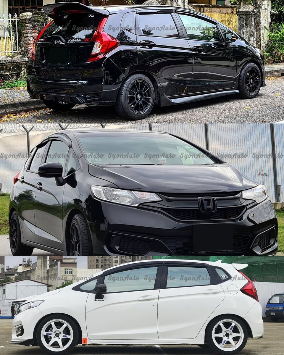 JDM Mugen Style 3D Wavy Window Visors For 2015-2020 Honda Fit / Jazz GK5 – Gloss Black 4-Piece Set