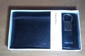 Calvin Klein Ck Men's Leather Bifold Passcase Id Wallet Key Chain Set Black79485