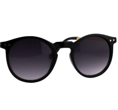 SUNGLASSES-Small Round Retro Black Frame Gold Arms Gradient  Lens Men Women