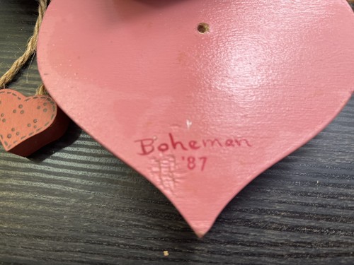 Ventilador de madera colgante de colección 86 estilo cabaña de campo pintado a mano corazón cuadrado firmado - Imagen 7 de 8