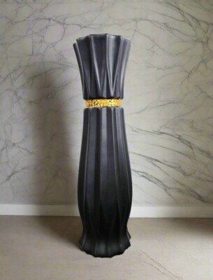 Große schwarze Keramik Standvase mit Goldstreifen 60 cm 24 cm Blumen