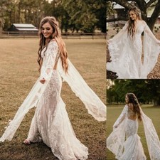 Vintage Long Sleeves Mermaid Wedding Dresses Backless Boho Lace Bridal Gowns