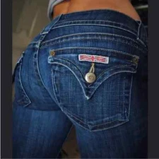 Hudson Womens 29 Signature Bootcut Blue Button Rear Pockets Denim Jeans 33X28