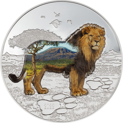 LION Into The Wild 2 Oz Silver Coin 1000 Togrog Mongolia 2022