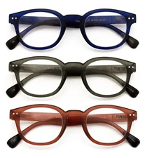 3 Paris Lightweight Round Reading Glasses Spring Hinge Temple MEN Women 7022